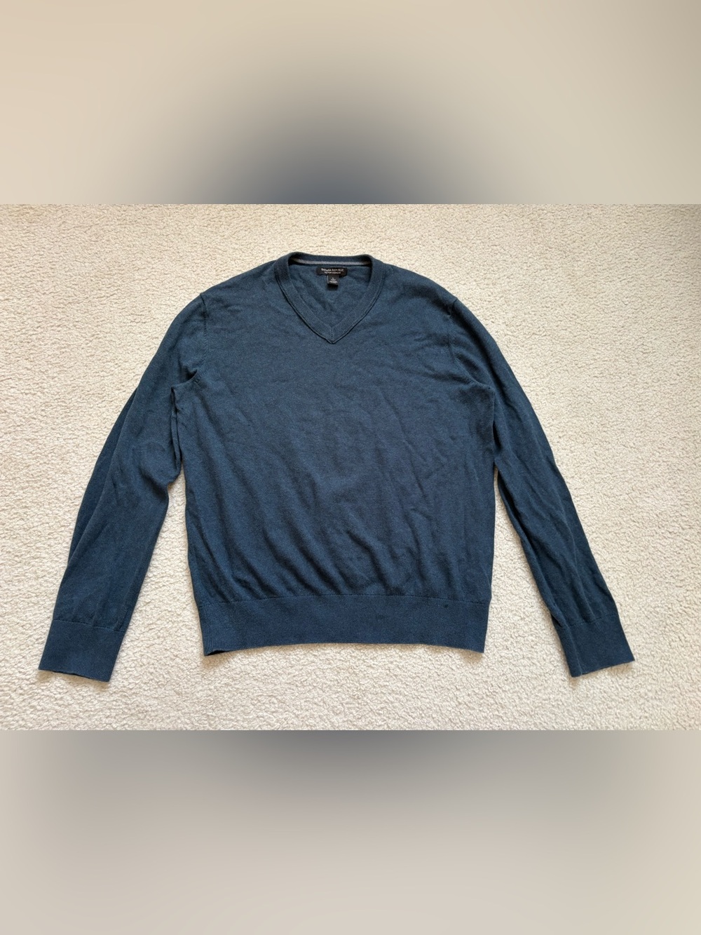 Banana Republic teal cotton cashmere blend v-neck sweater sz L preppy academia